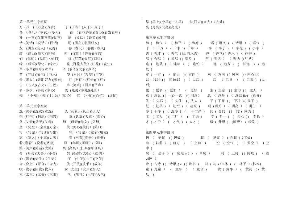 「一年级下册生字表与组词」.doc