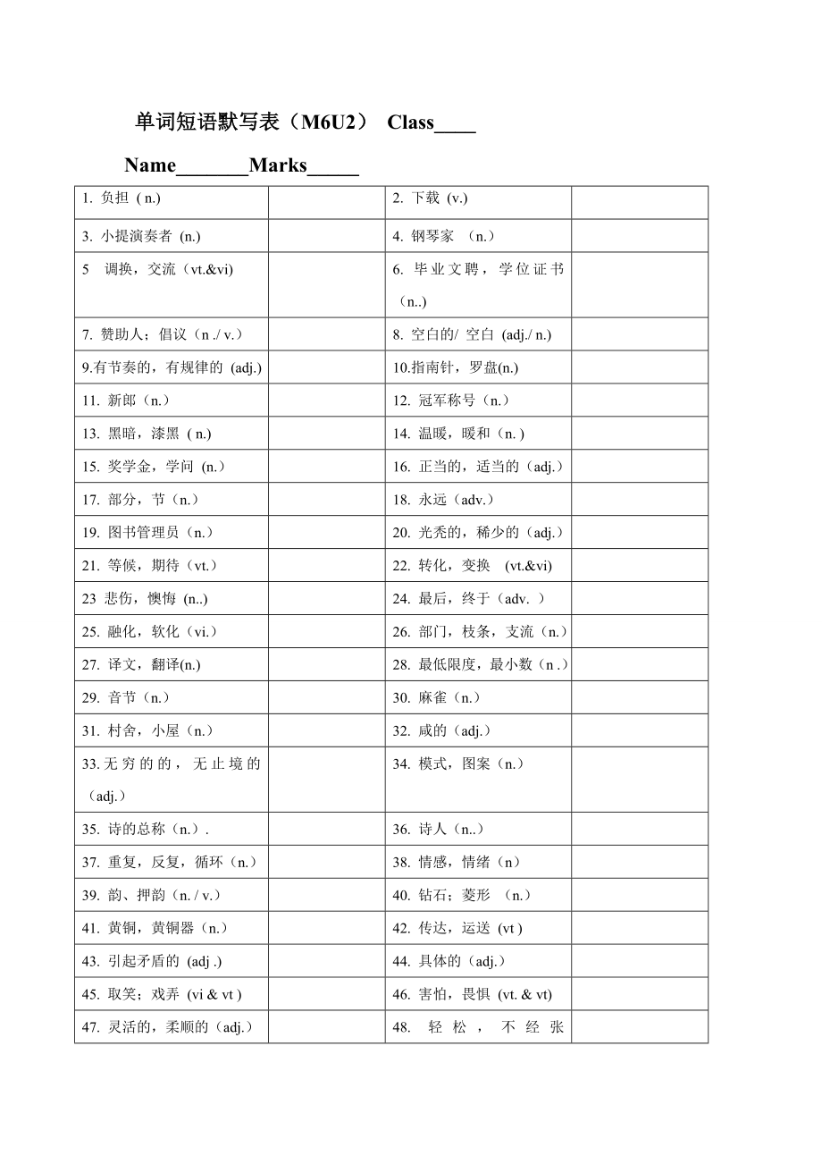 单词短语默写表选修6(表格版、).doc