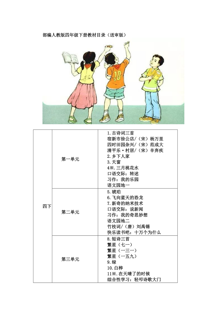 部编版四年级语文上下册教材课文目录.doc