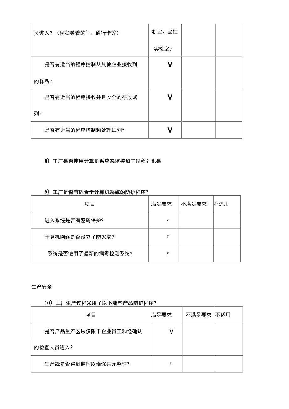 食品企业防护计划评估表.doc