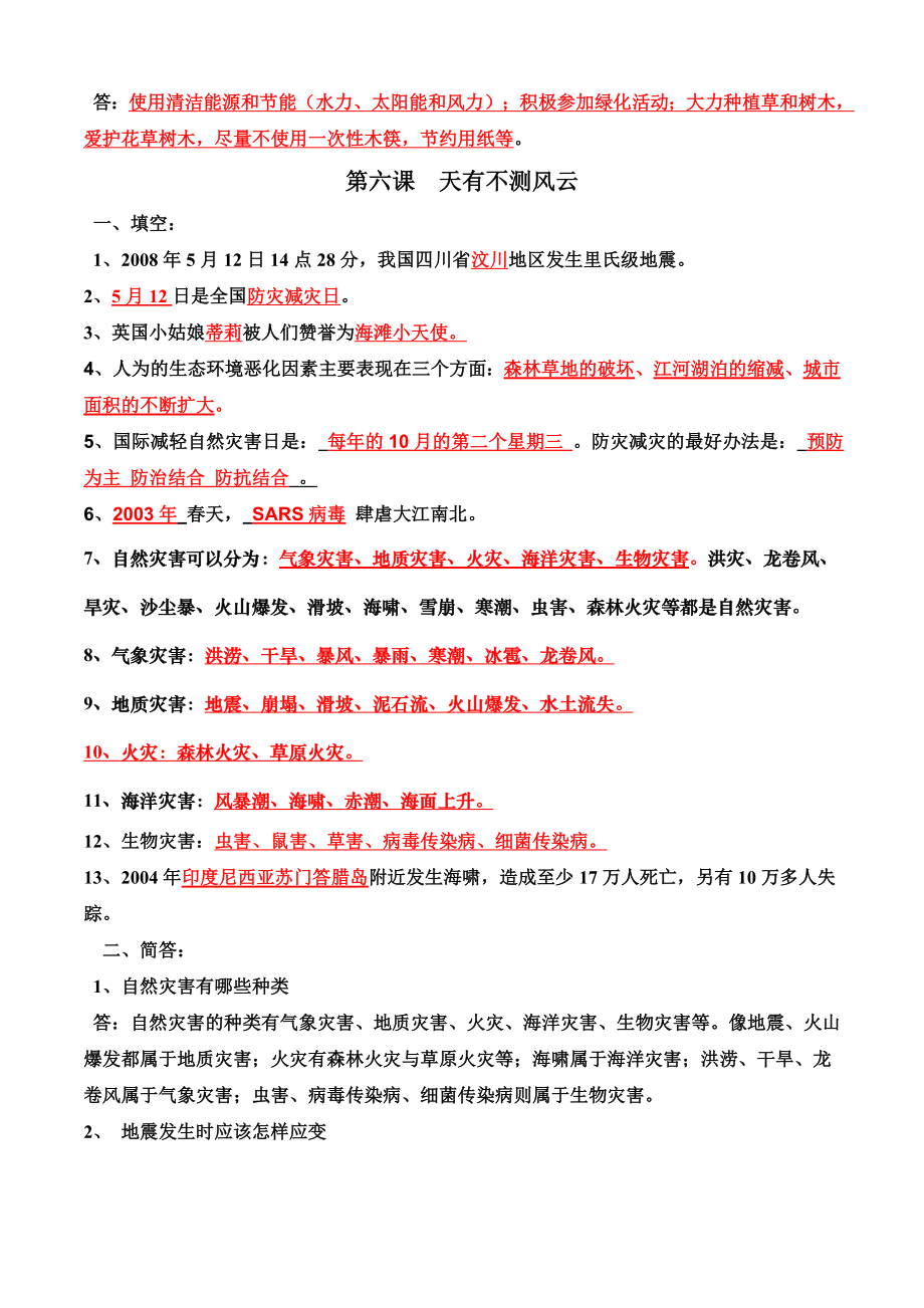 苏教版六下品社复习题.doc