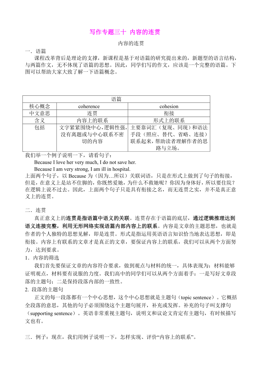 高考英语写作专题经典讲座三十内容的连贯.doc