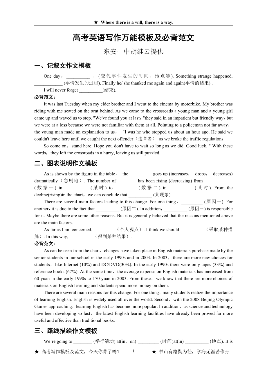 高考英语写作万能模板及必背范文.doc