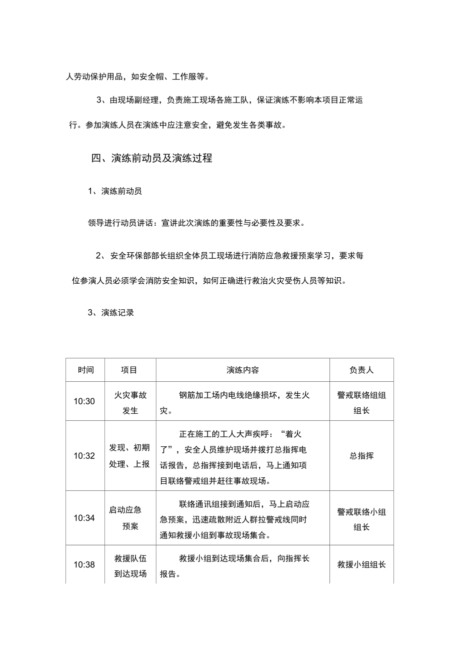 火灾事故应急救援演练记录及总结.doc