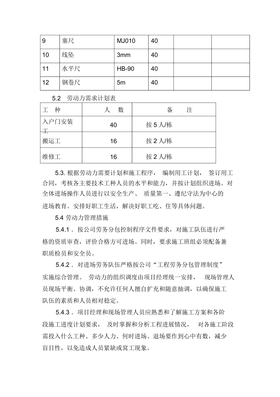 入户门防盗门施工方案.doc