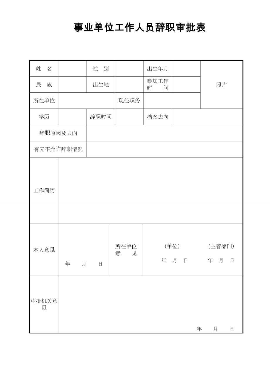 事业单位工作人员辞职审批表(1).doc