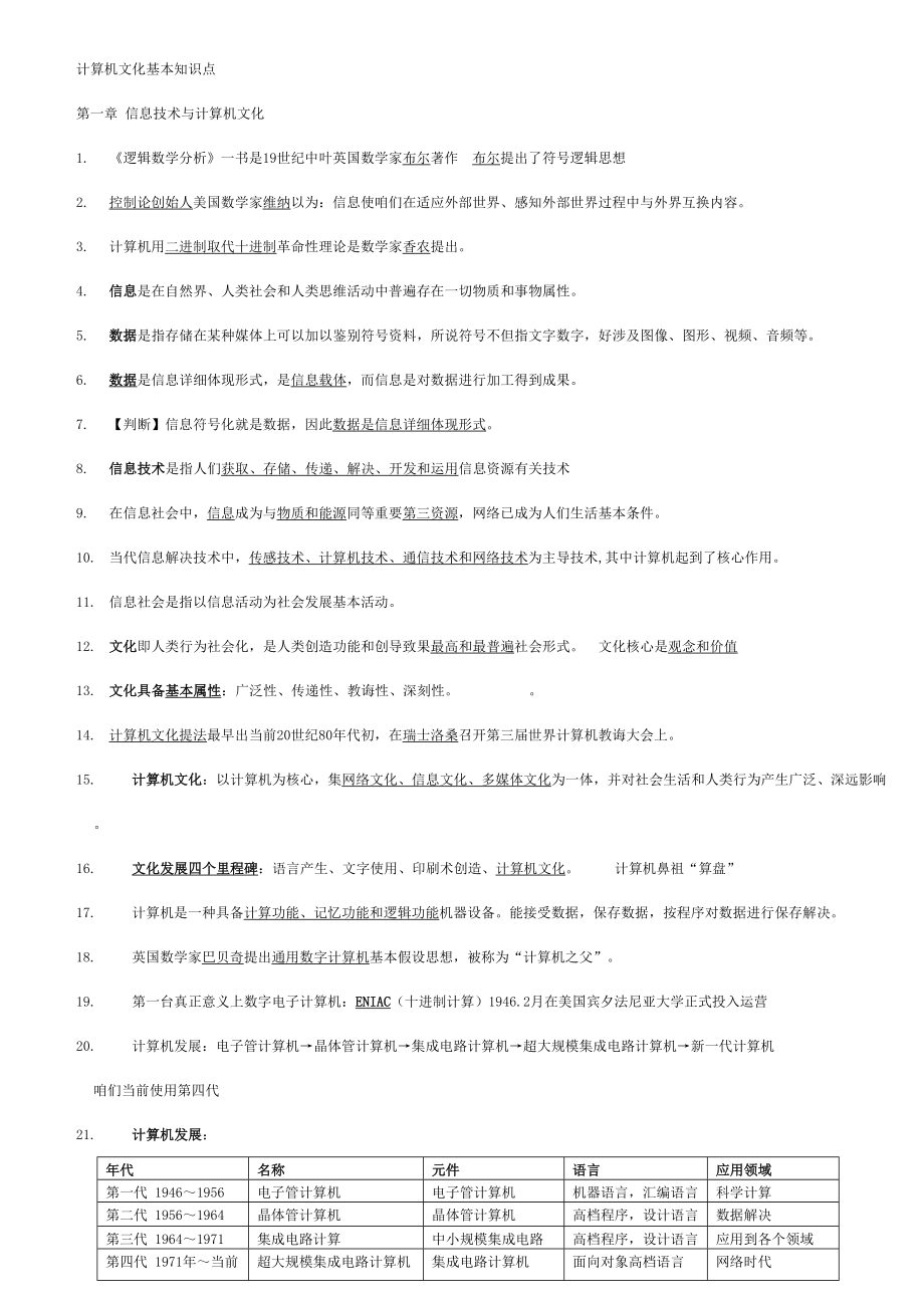 计算机文化基础知识点.doc