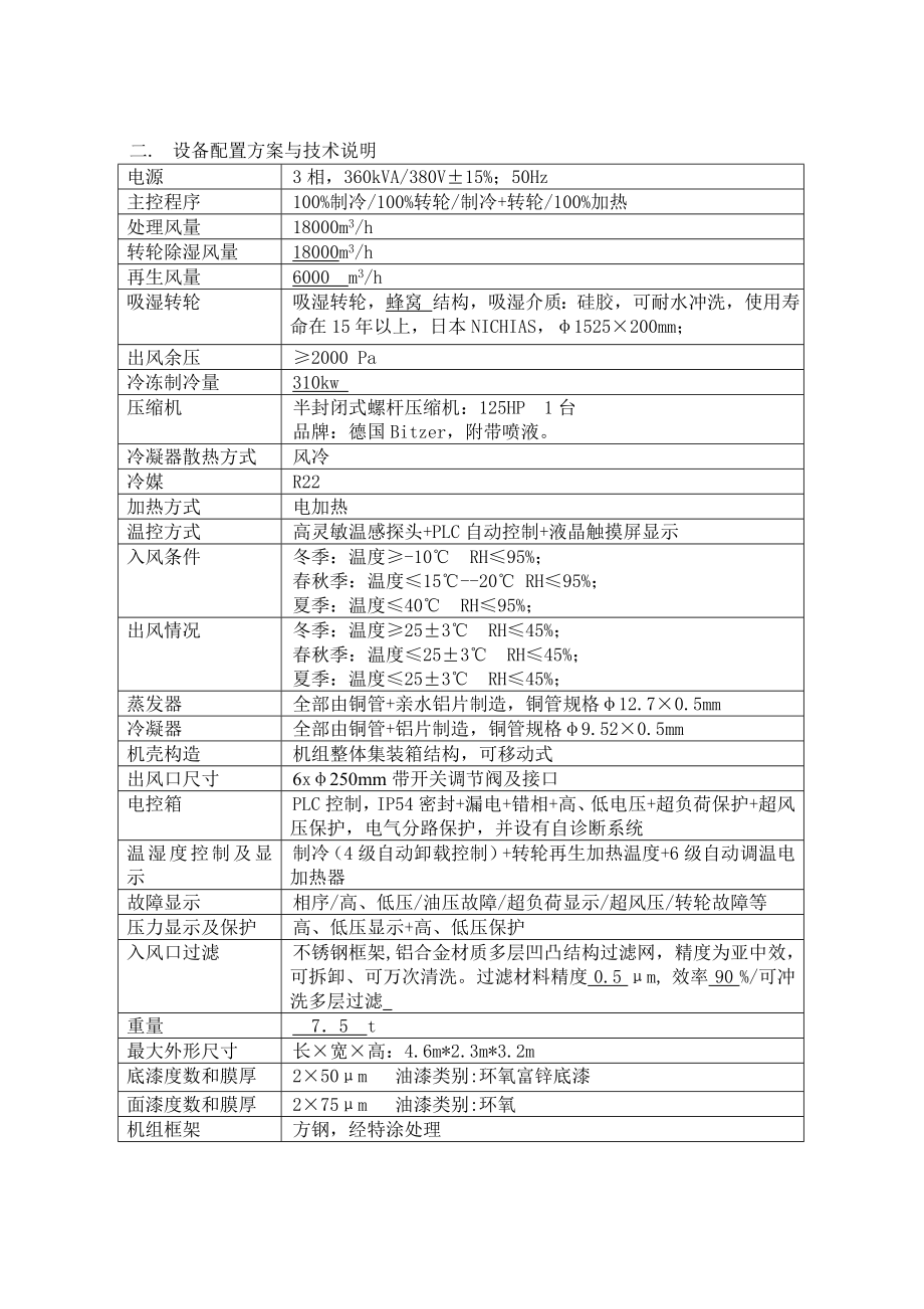 四季型转轮除湿机技术规格书.doc