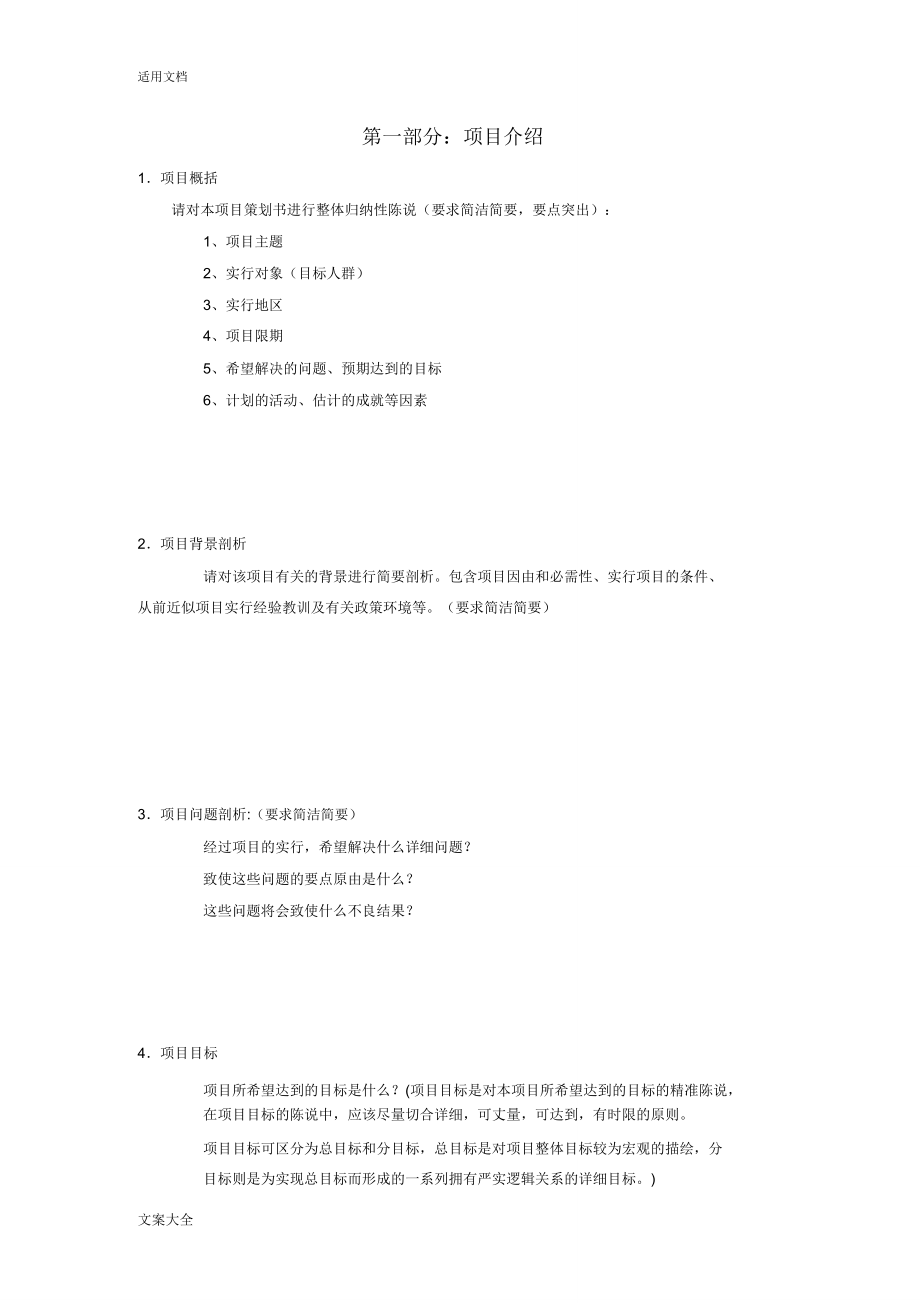 简单实用项目策划书实用模板.doc