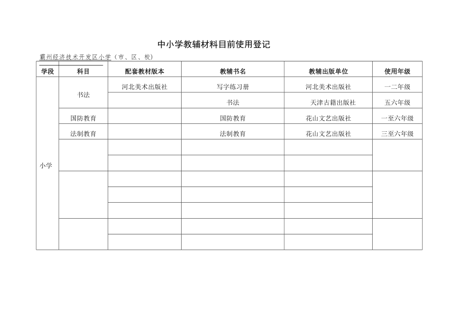 中小学教辅材料目前使用登记表最新版.doc