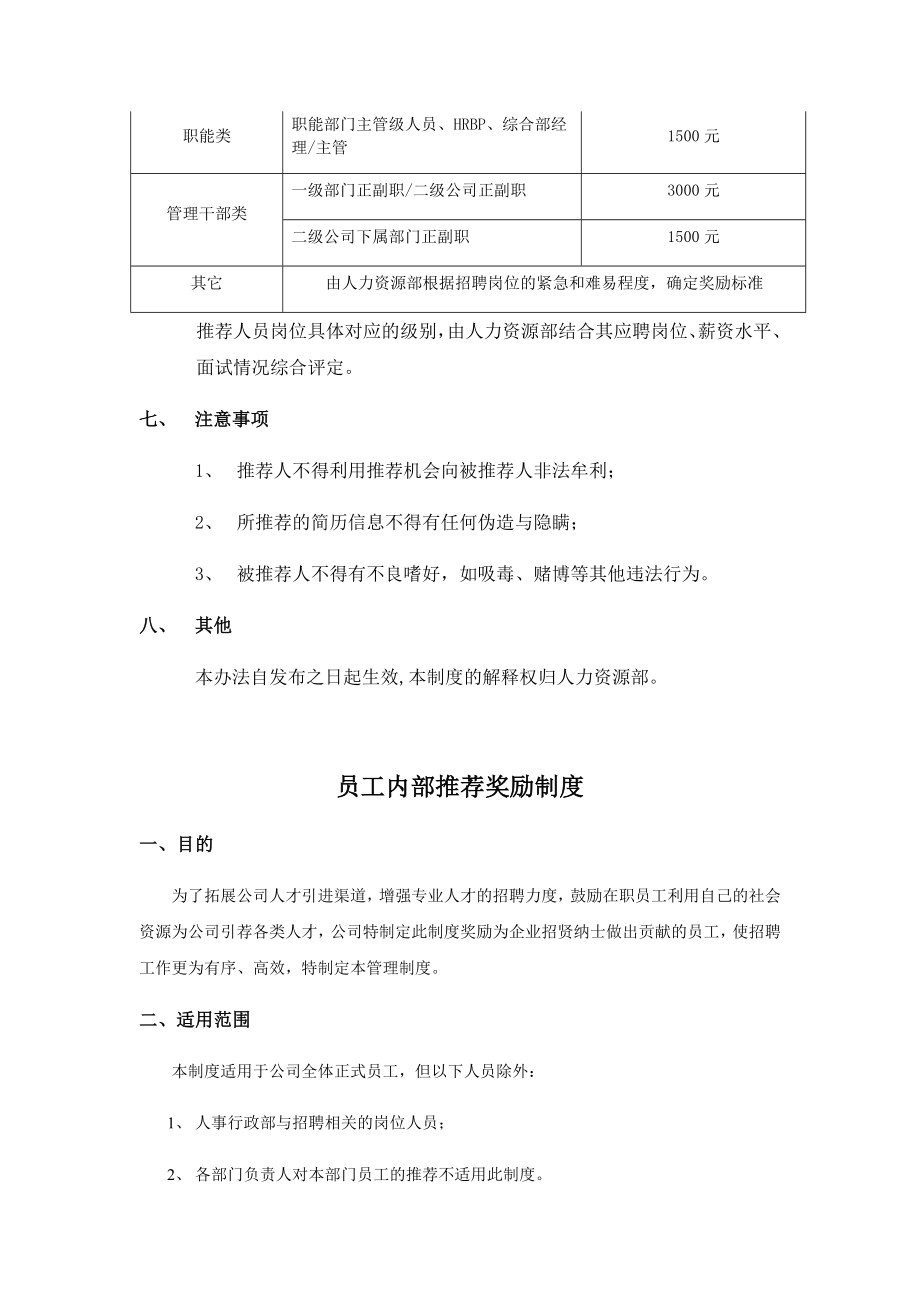 内部员工推荐奖励制度和办法(标准).doc