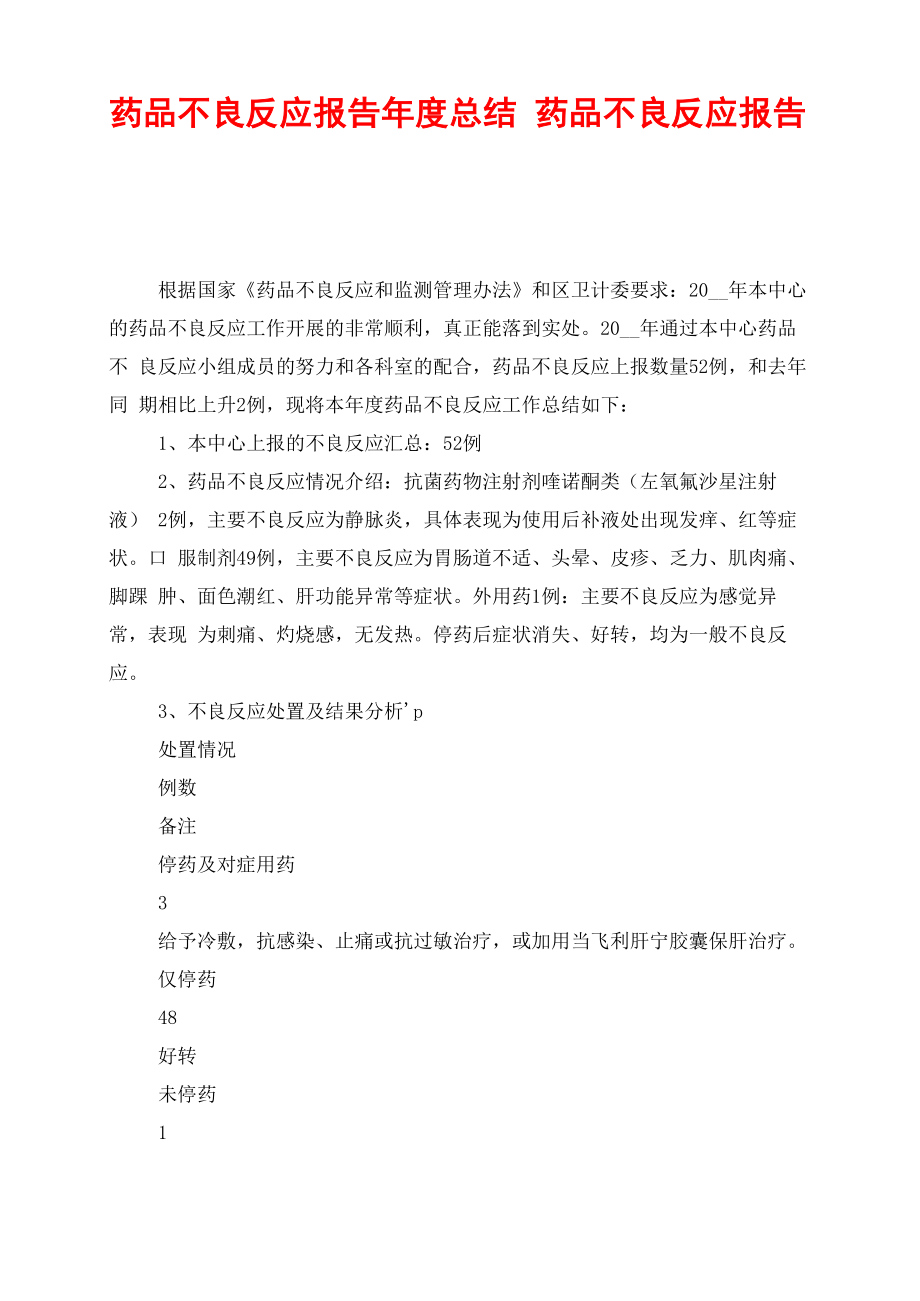 药品不良反应报告年度总结药品不良反应报告总结.doc