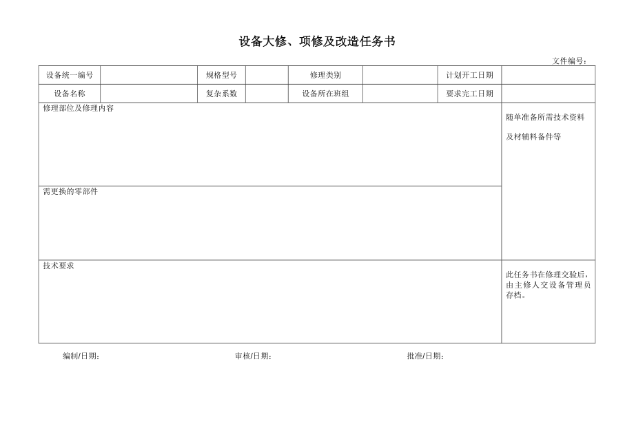 设备大修项修及改造任务书.doc