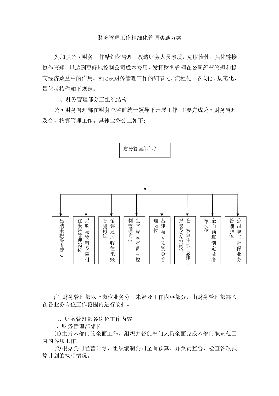 财务管理工作精细化管理实施方案.doc