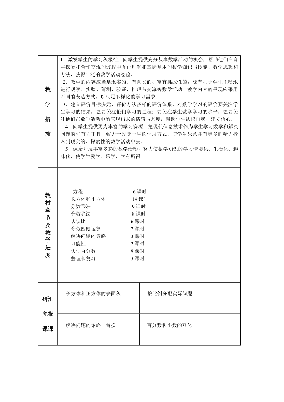 六数学上册学科教学计划.doc