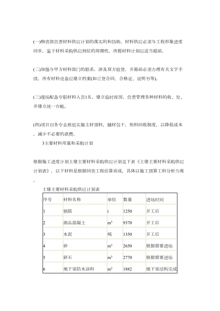 工程项目材料投入计划.doc