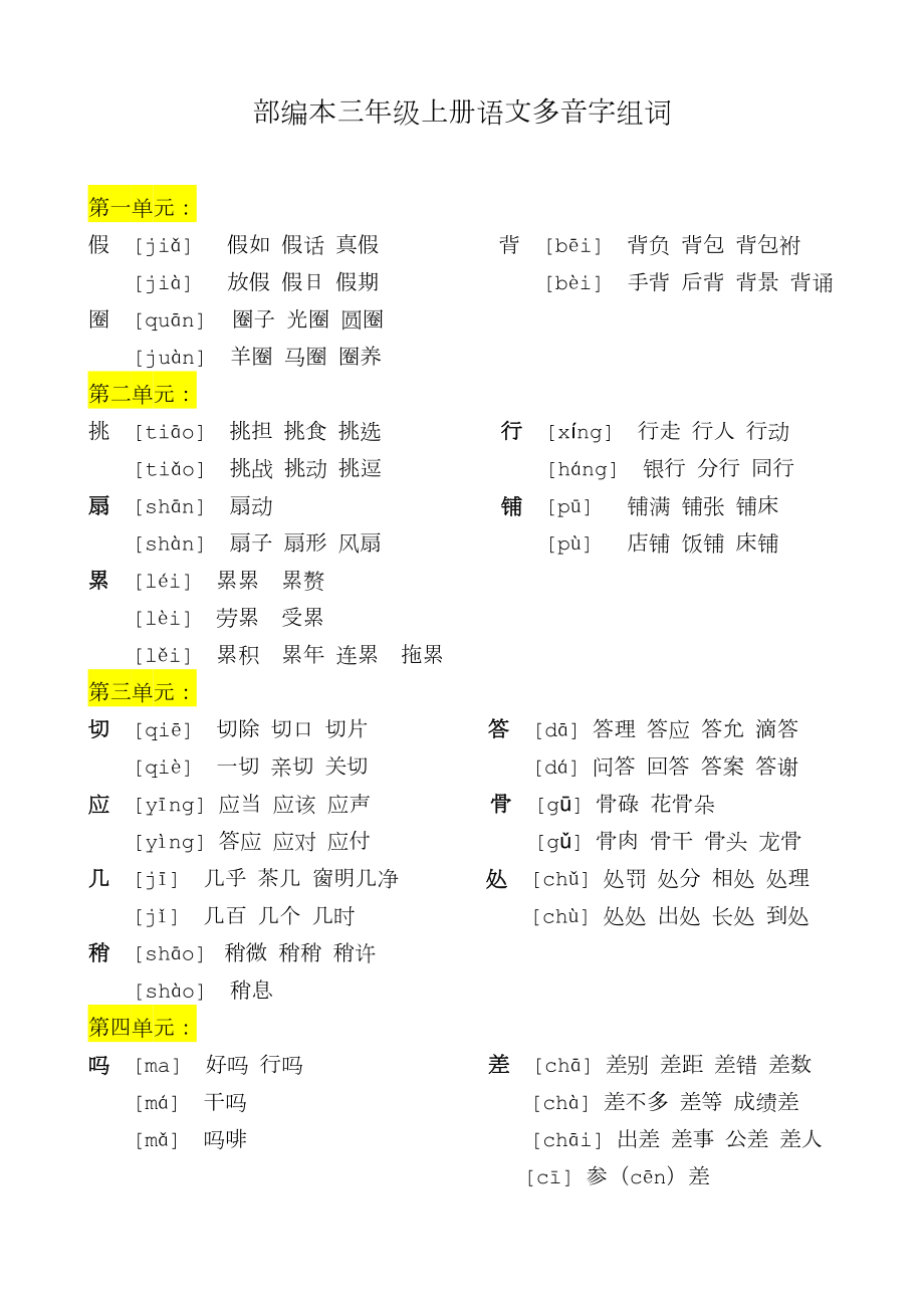 部编本三年级上册语文多音字组词.doc