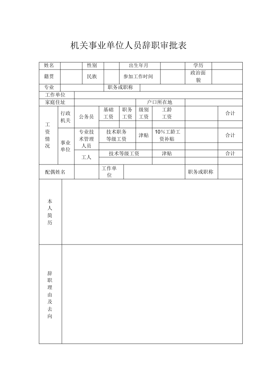 机关事业单位人员辞职审批表.doc