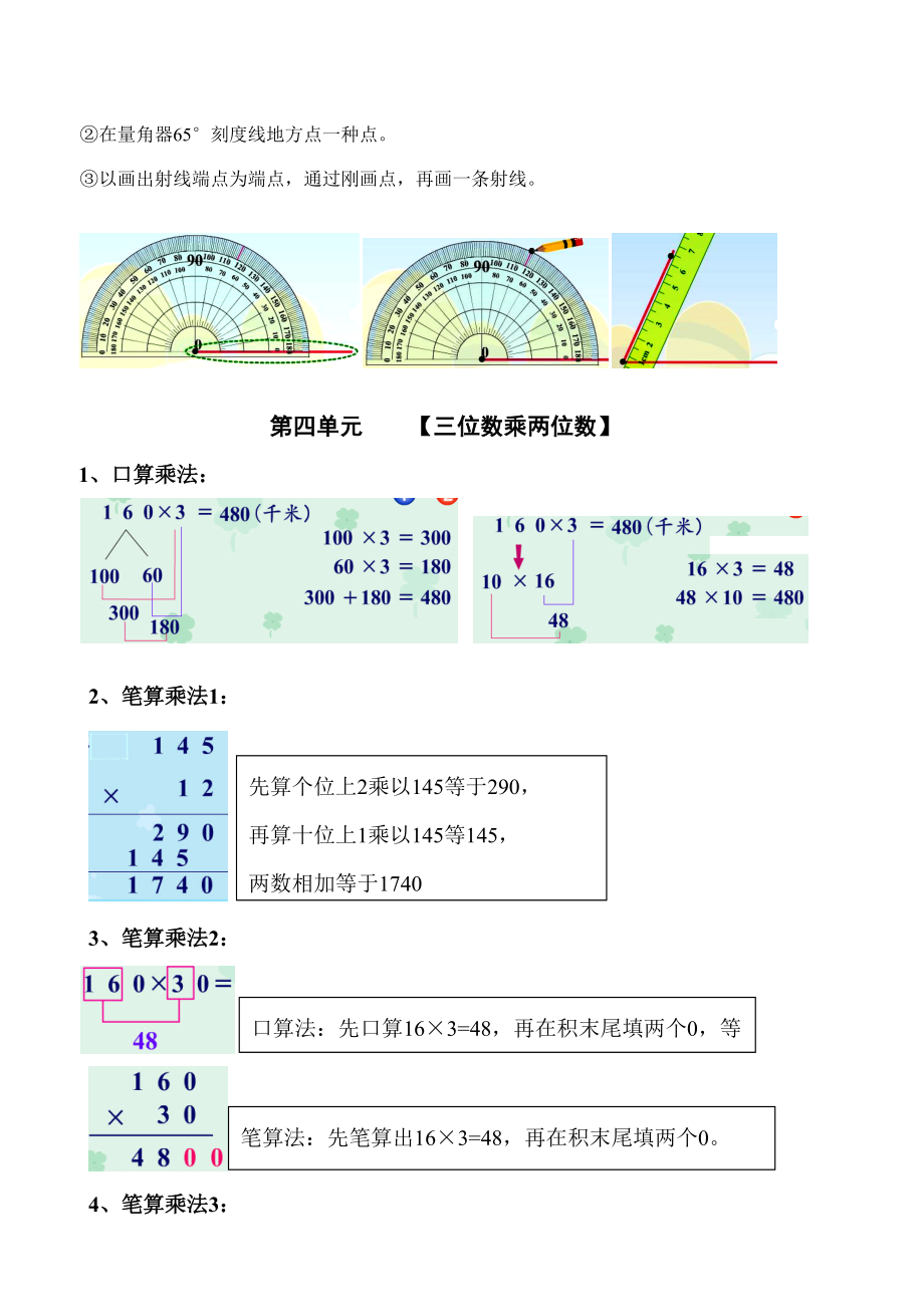 人教版小学四年级数学上册单元知识点总结复习2.doc