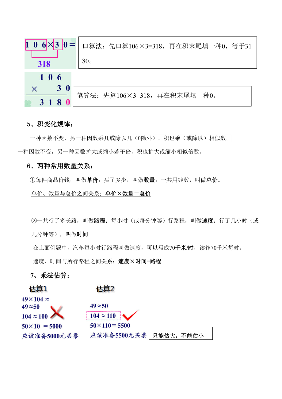 人教版小学四年级数学上册单元知识点总结复习2.doc