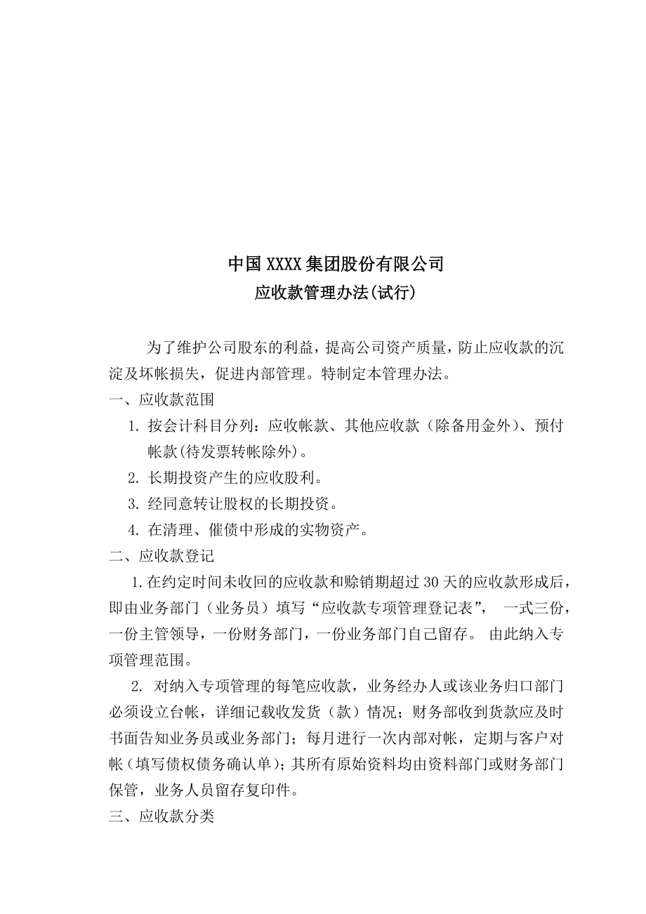 中国某股份有限公司应收款管理制度.doc