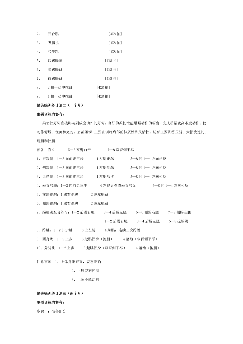 健美操训练队课时月计划.doc