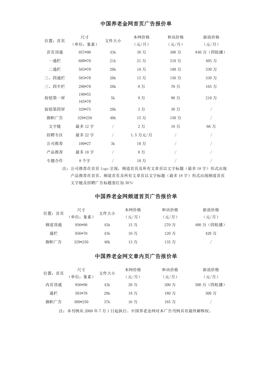 中国养老金网首页广告报价单中国养老金网养老金行业门户.doc