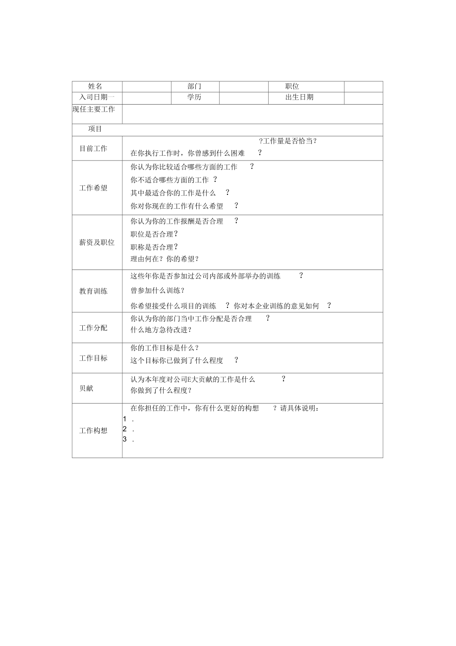 绩效面谈各类表格.doc