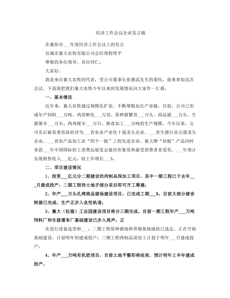 经济工作会议企业发言稿.doc