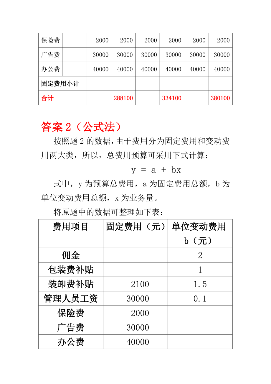 物流成本预算及保本点分析例题.doc