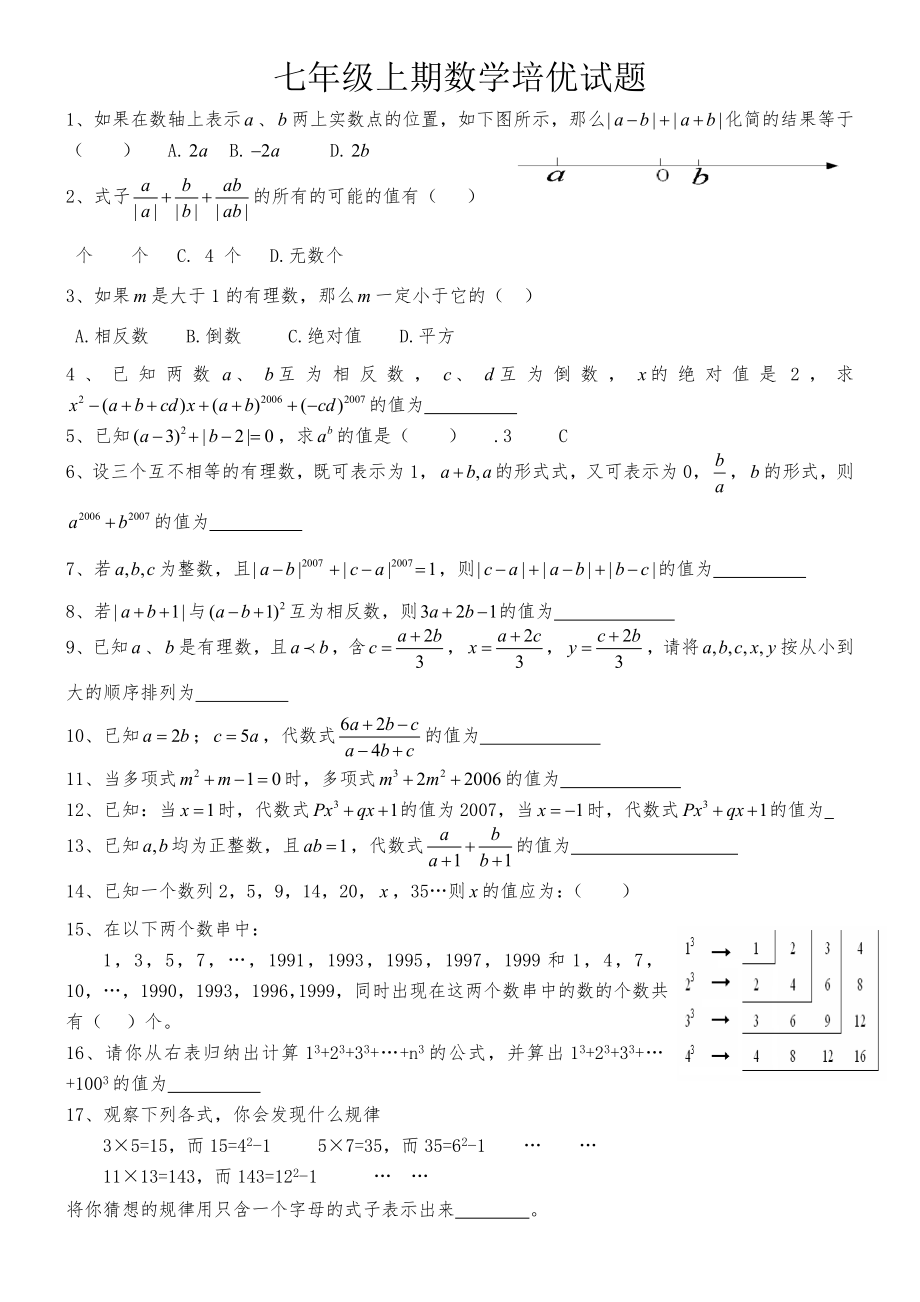 七年级上期数学培优试题.doc