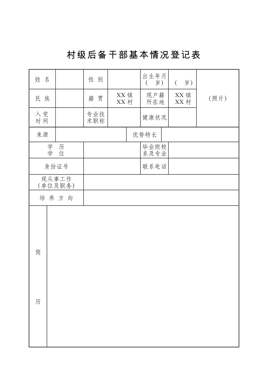 村级后备干部基本情况登记表.doc