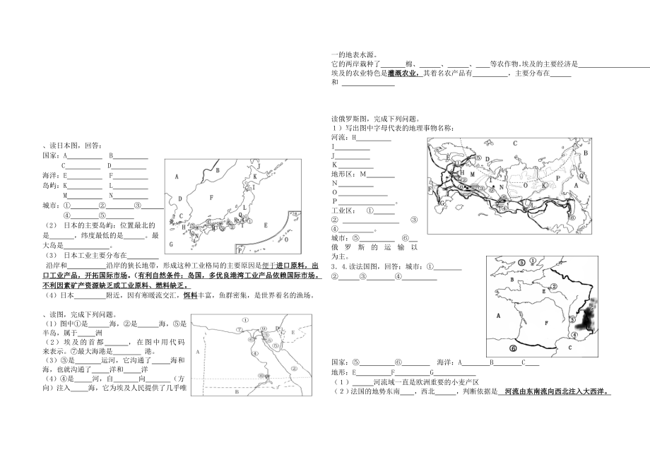 人教版七年级下地理地图总复习.doc