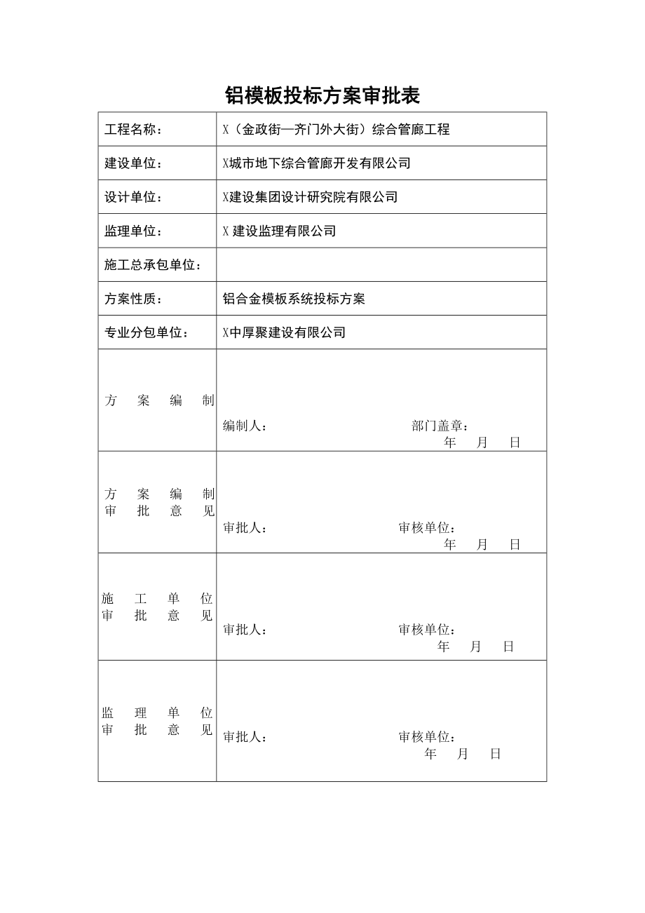 综合管廊铝合金模板初步施工方案.doc