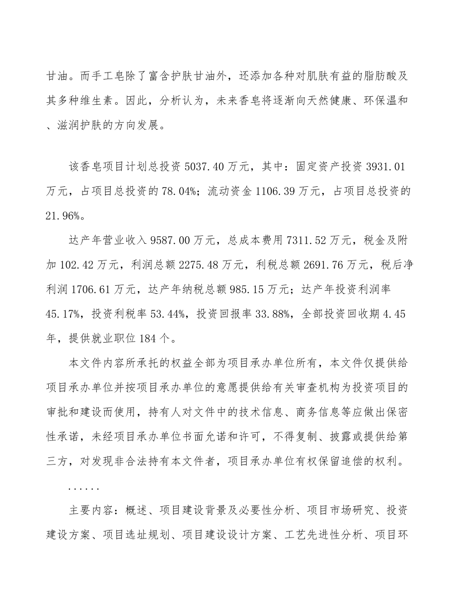 香皂项目投资计划书.doc