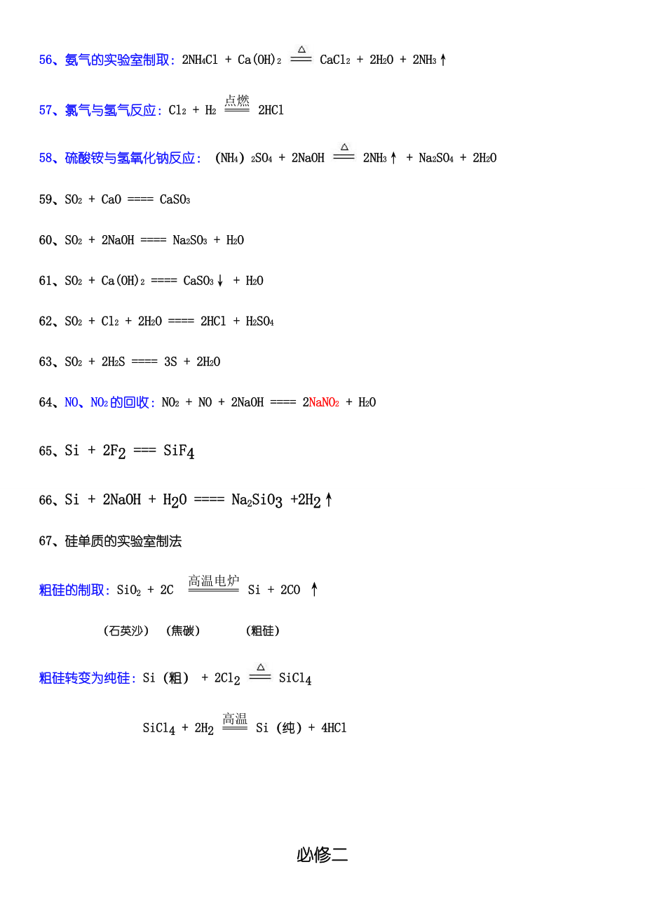 高中化学必修一二化学方程式汇总.doc