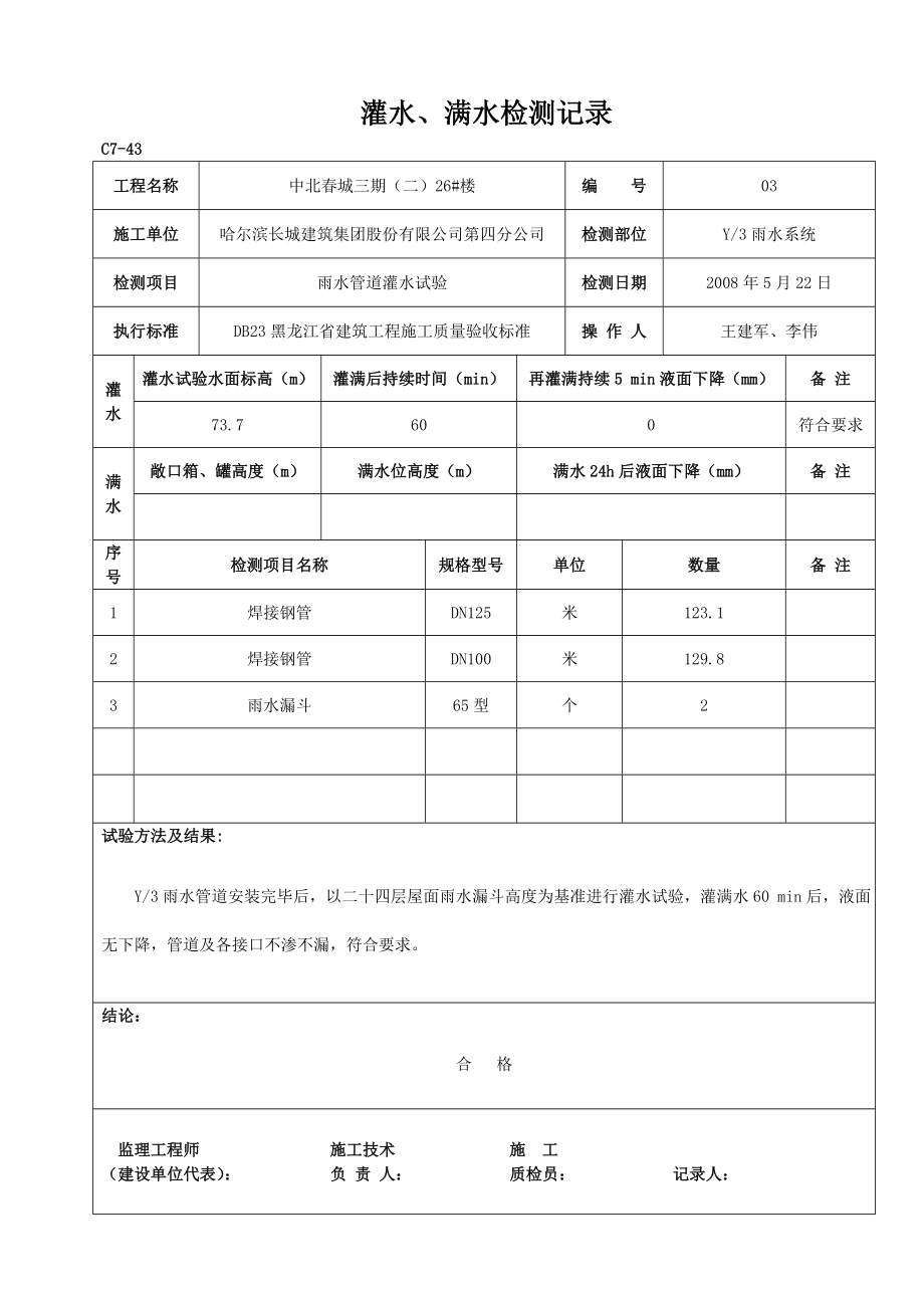 雨水管道灌水试验.doc