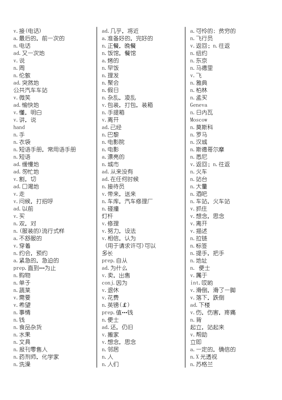 新概念英语第一册单词测试大全.doc