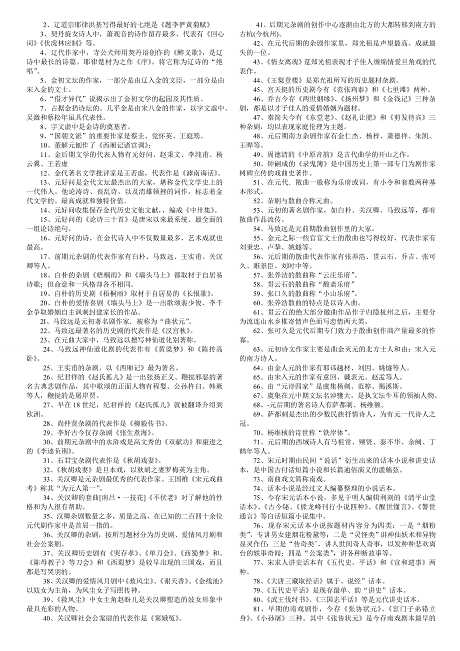 汉语言文学专业中国古代文学史2复习资料.doc