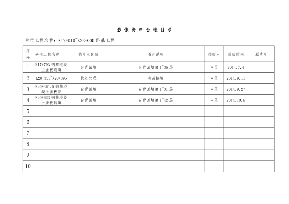 影像资料台帐.doc