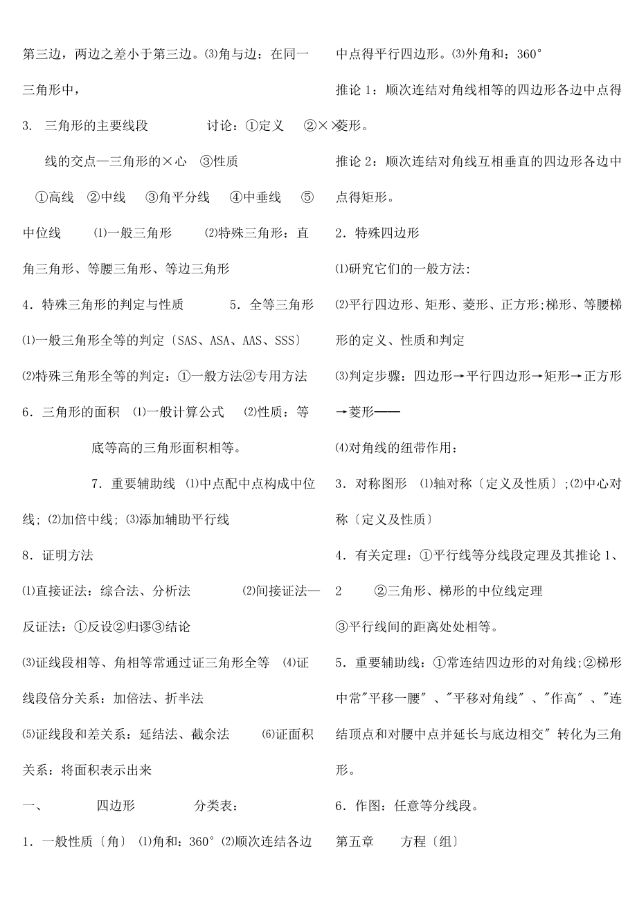 苏教版初中数学知识点整理适合打印.doc