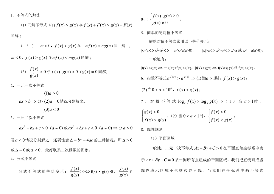 高中不等式知识点总结归纳.doc