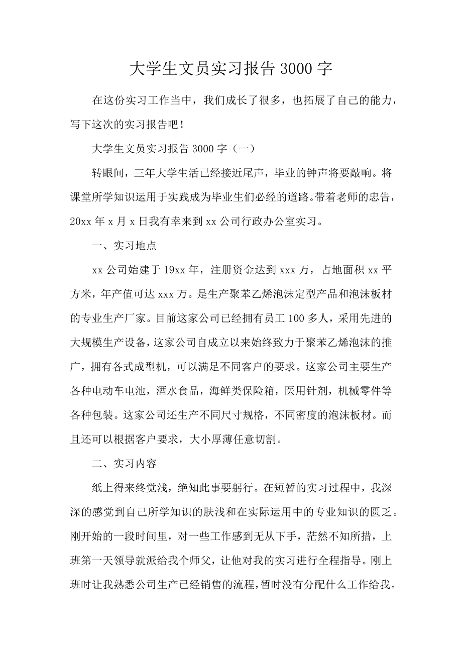 大学生文员实习报告3000字.doc