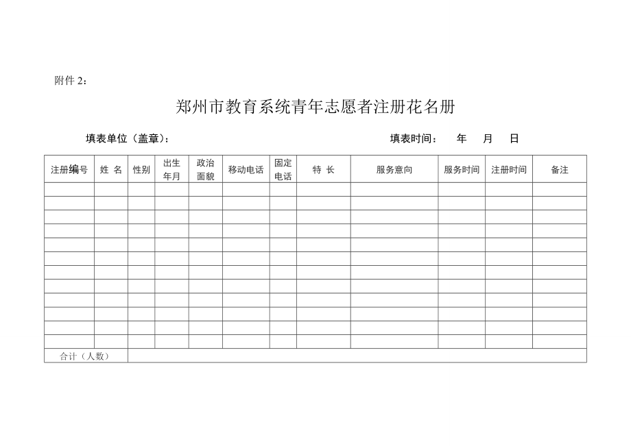 郑州市青年志愿者注册登记表.doc