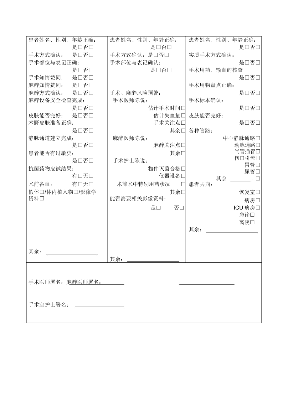 手术安全核查制度三方核查表格.doc