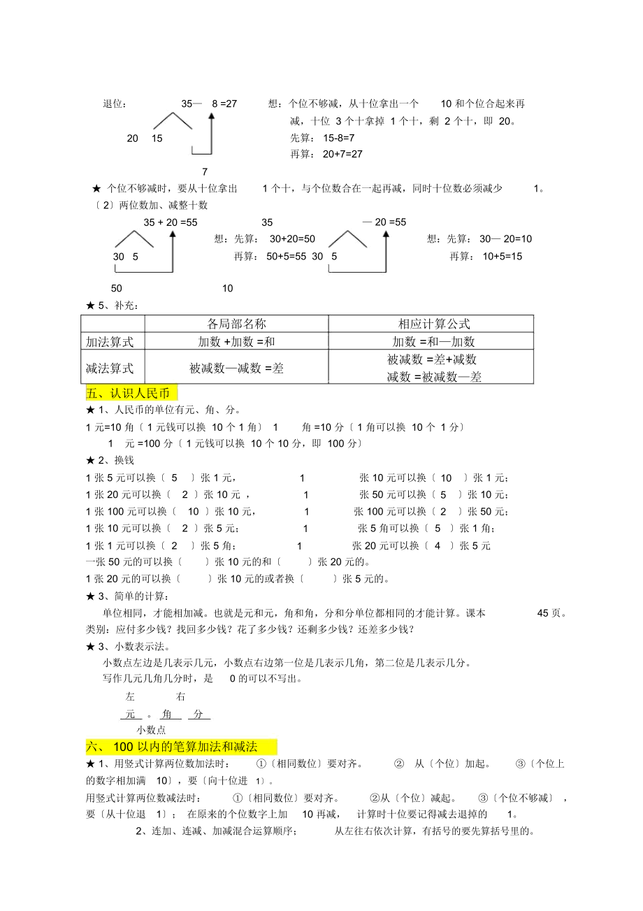 青岛版一年级数学下册知识点归纳总结.doc