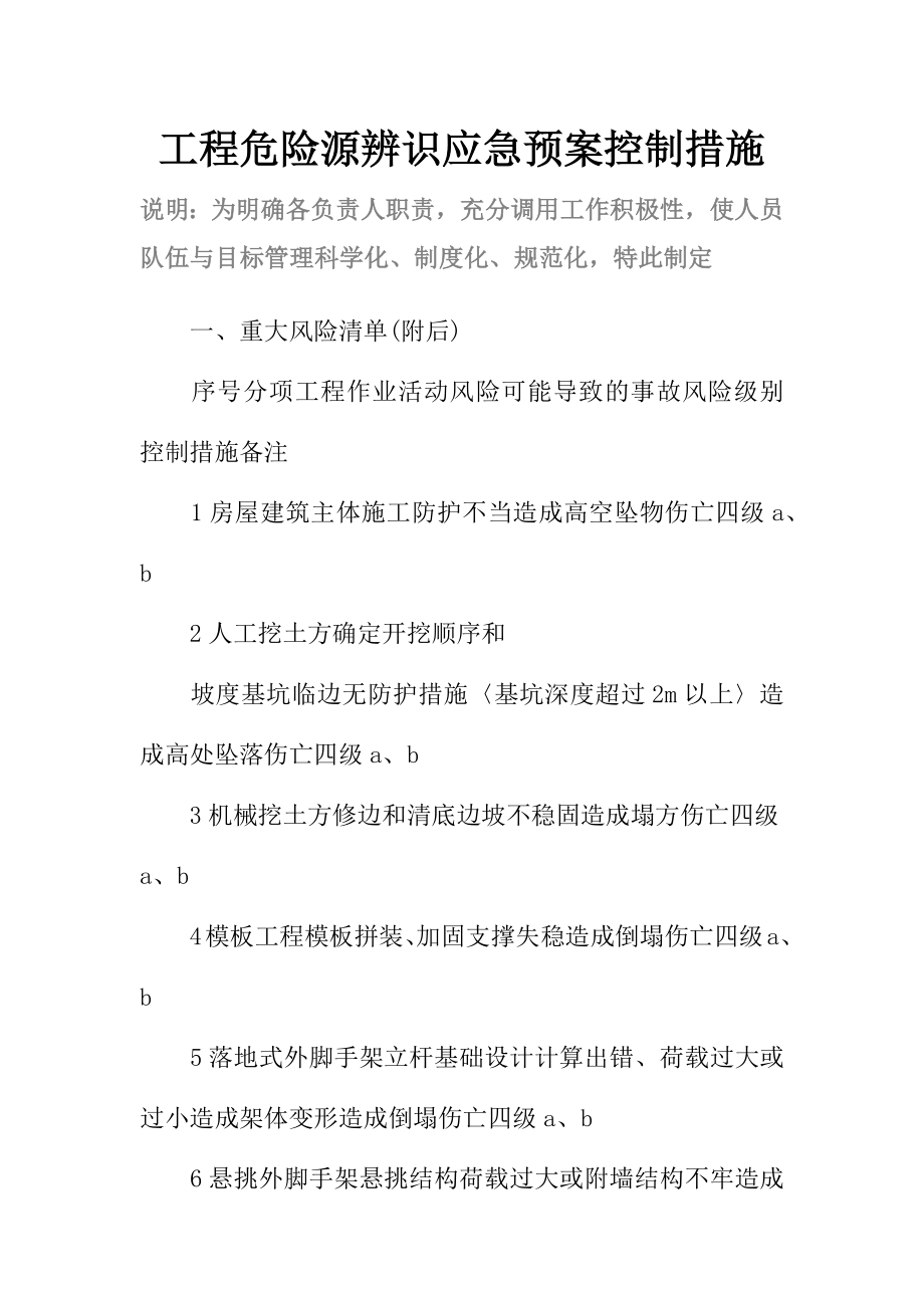 工程危险源辨识应急预案控制措施范本.doc