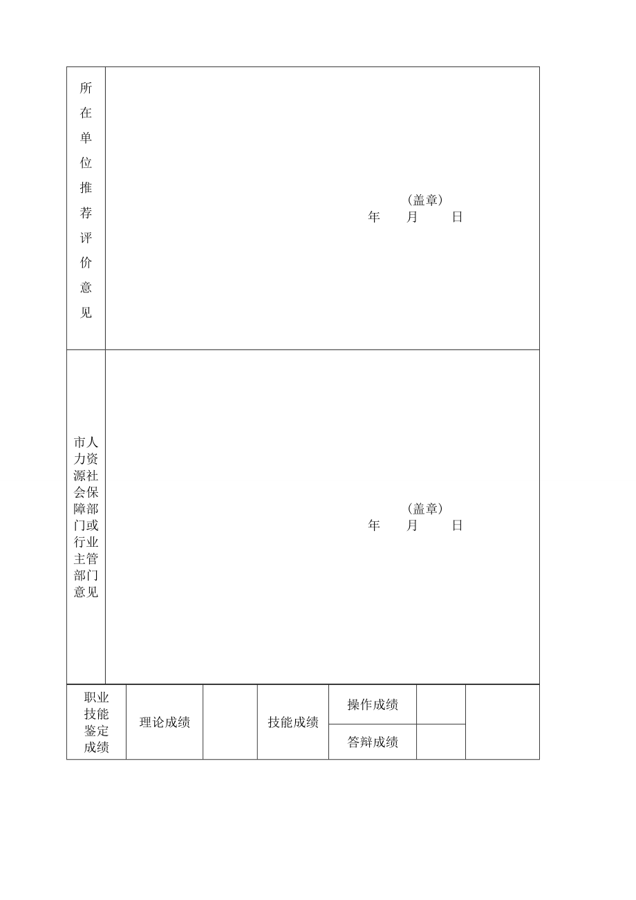 山东省技师职业资格鉴定申请表金蓝领.doc