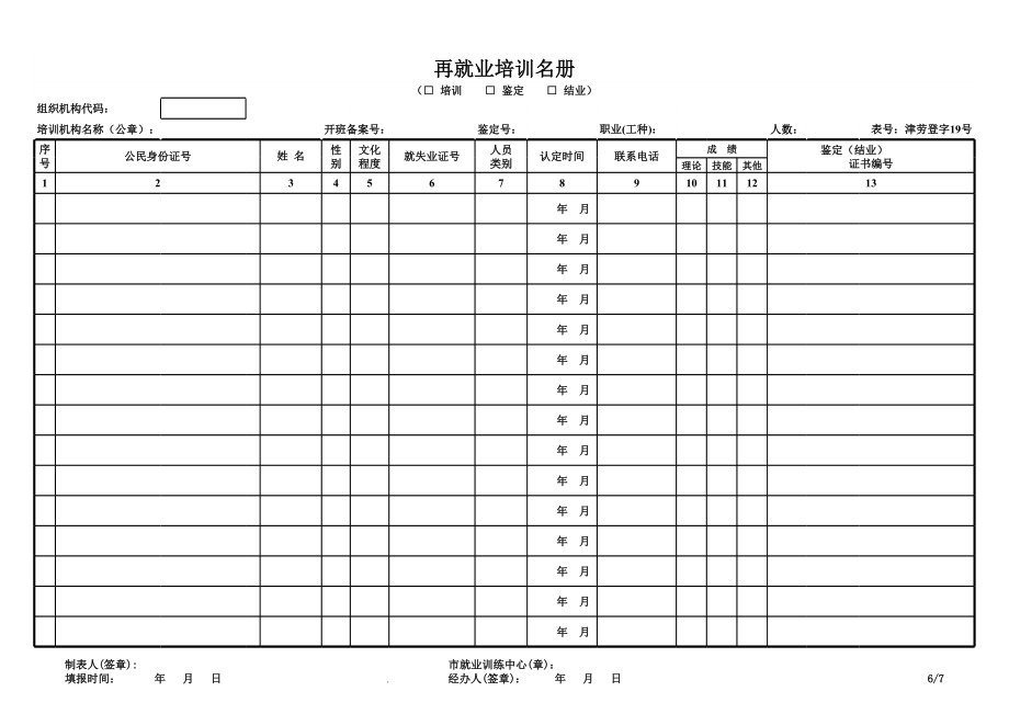 再就业培训名册(19)-天津市就业训练中心.xls