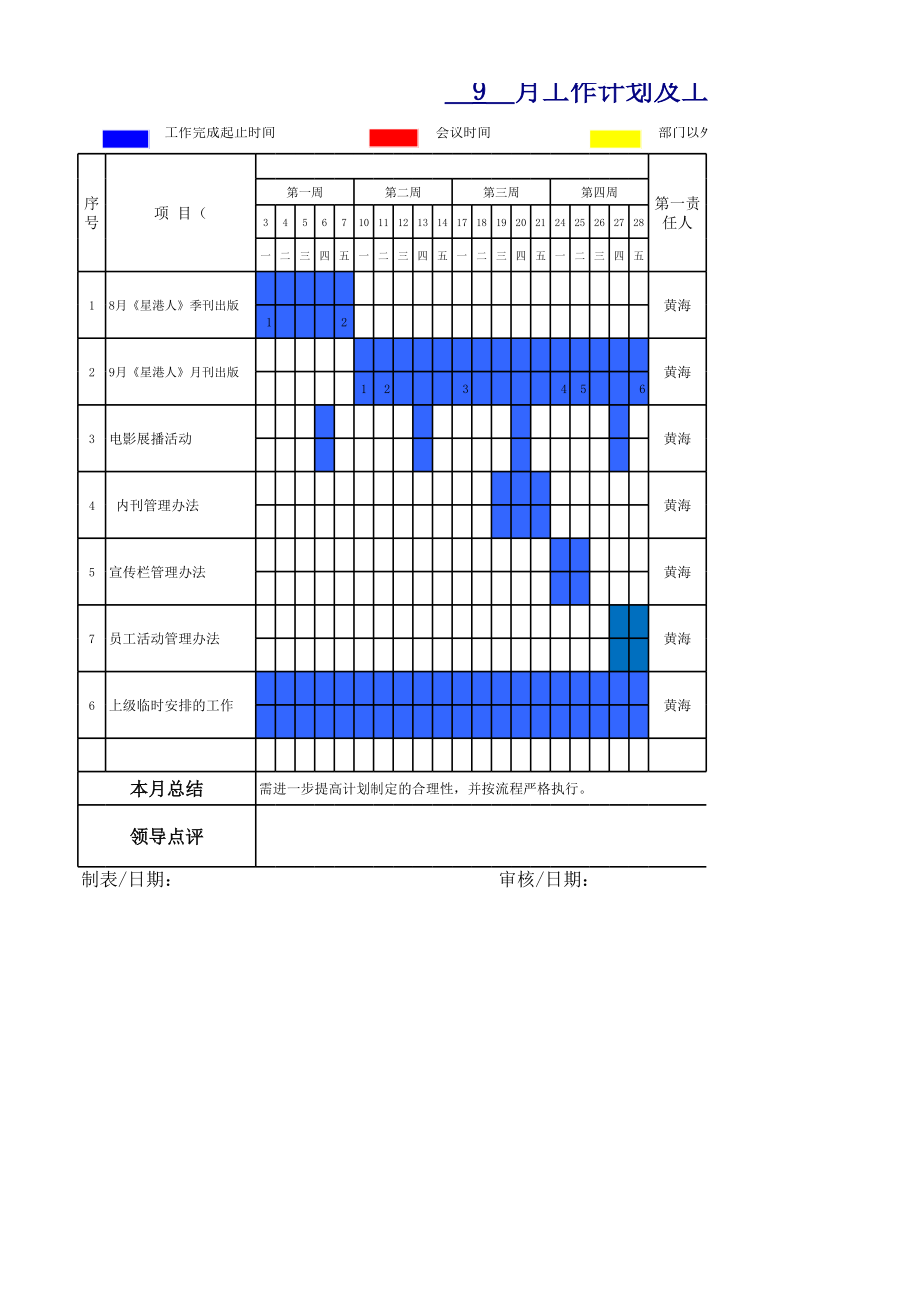 月工作计划及工作进度表模板63883.xls